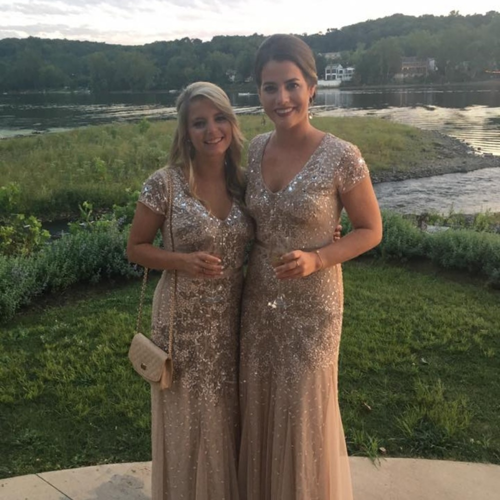 Adrianna Papell Almond Beige Cap Sleeve Beaded Mes - Picture 2 of 3